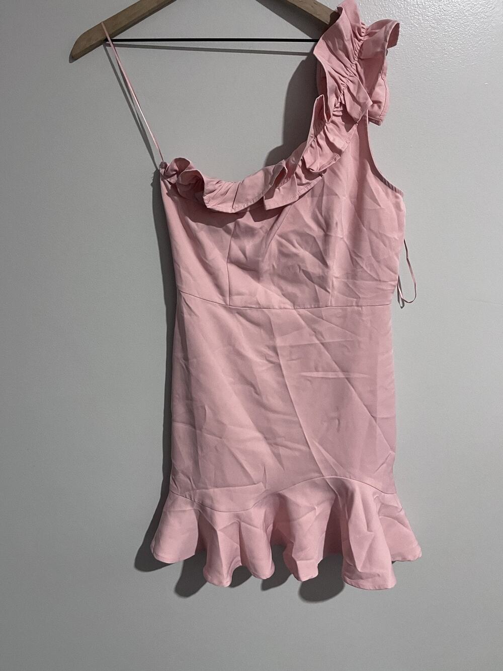 TCEC Dress Womens M Pink Fit & Flare Mini One Shoulder Ruffle Strappy Party